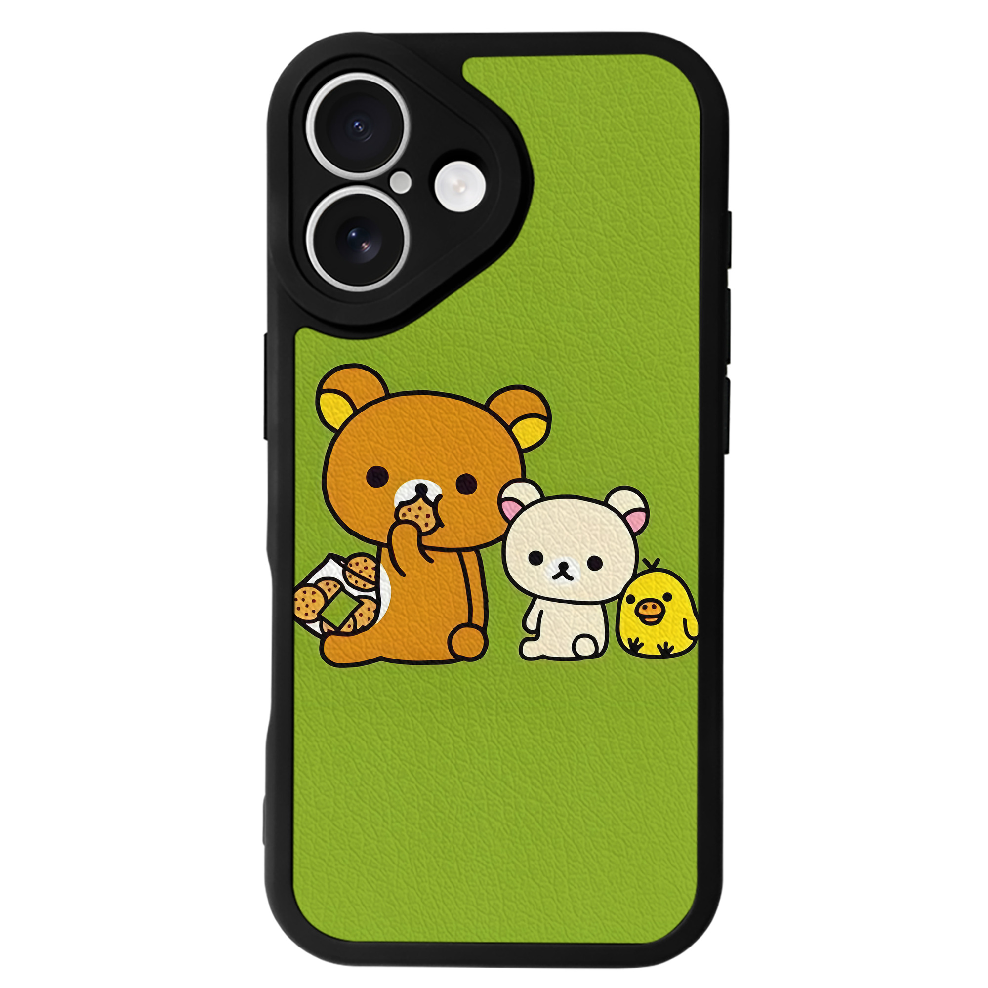 （画像用） リラックマ リラックマ キイロイトリ Rilakkuma Korilakkuma Kiiroitori 【iPhone 16シリーズ対応】シリコンスマホケース（レザー調） 材質：シリコン